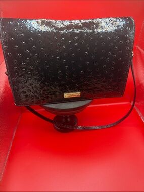 Kate Spade Black Kaley Clutch Ostrich Embossed